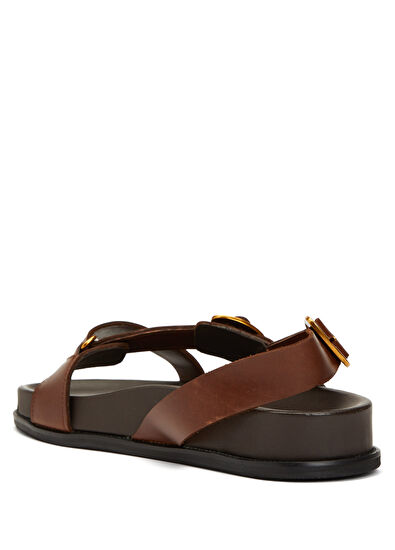 Beymen Club Women's Leather Sandals With Dark Brown Amorphous - 3
