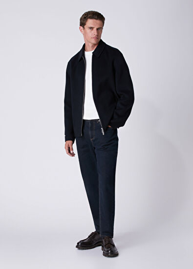 Beymen Club Lacivert Silik Çizgi Desenli Handmade Yün Ceket - 3