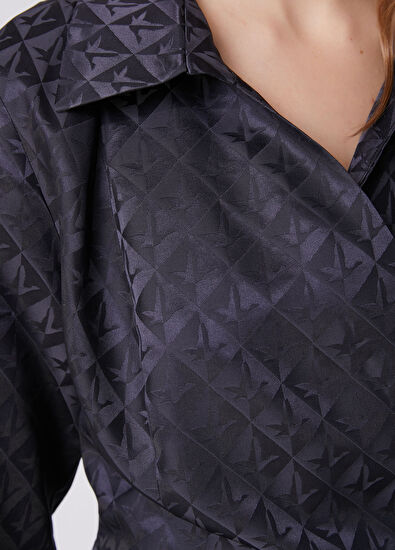 Beymen Club Antrasit Monogram Jakarlı Midi İpek Elbise - 6