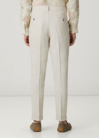 Beymen Club Bej Keten Karışımlı Çift Pilili Pantolon - 3
