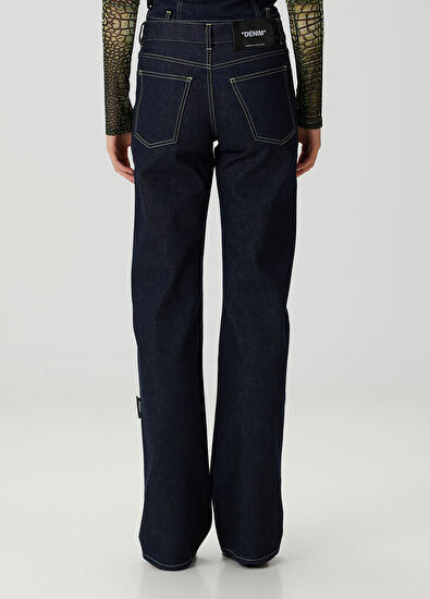 Off-White Koyu Mavi Flare Jean Pantolon - 4