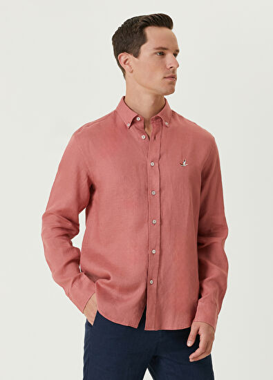 Beymen Club Comfort Fit Koyu Pembe Keten Gömlek - 5