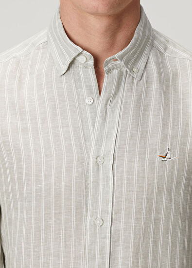 Beymen Club Çağla Striped Comfort Fit Linen Shirt - 6