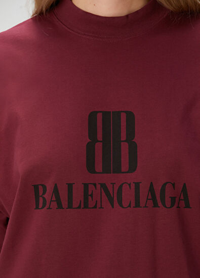Balenciaga Bordo Logo Baskılı T-shirt - 5