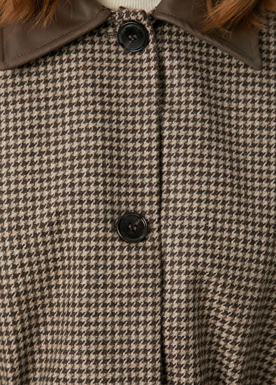 Kahverengi Yün Karışımlı Garnili Palto - Görsel 8