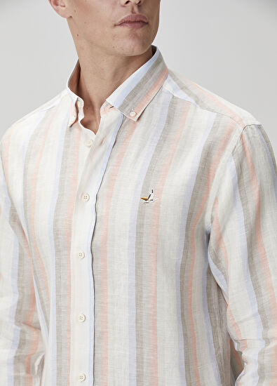 Beymen Club Comfort Fit Çok Renkli Çizgili Keten Gömlek - 6