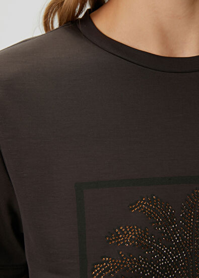 Beymen Club Kahverengi Palmiye Hotfix Viskon T-shirt - 7