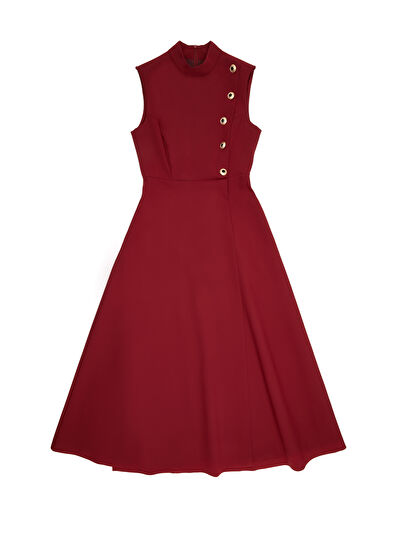 Bordo Düğme Detaylı Midi Elbise Beymen Club Bordo Düğme Detaylı Midi Elbise - 7