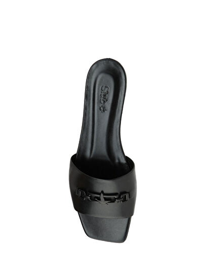 Beymen Club Black Chain Logo Women's Leather Slippers - 4