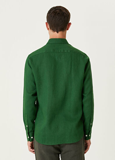 Beymen Club Comfort Fit Green Linen Shirt - 3
