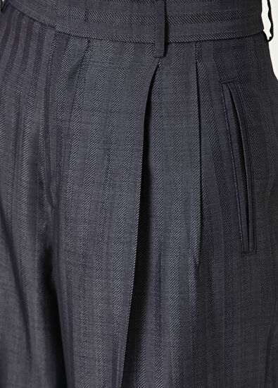 Etro Koyu Mavi Çizgili Yün Pantolon - 4