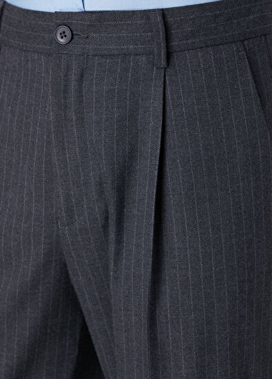 Beymen Club Relax Fit Anthracite Striped Pleated Trousers - 4