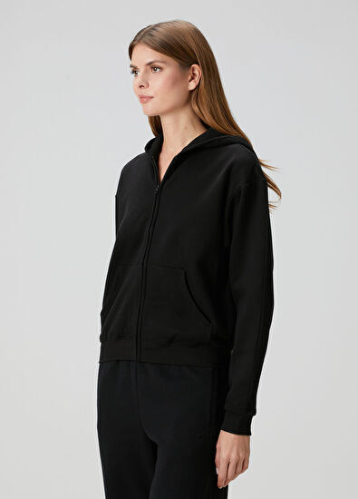 Skims Classic Siyah Kapüşonlu Fermuarlı Sweatshirt - 3