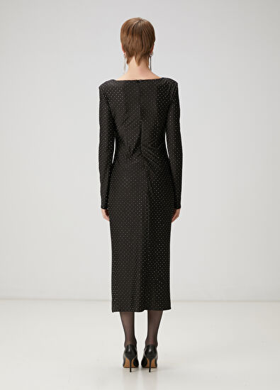 Beymen Club Siyah Taşlı Midi Kokteyl Elbise - 6