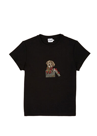 Beymen Club Fitted Black Hotfix Dog T-Shirt - 5