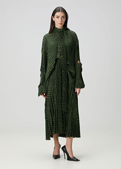 Balenciaga Yeşil Desenli Midi Elbise - 3