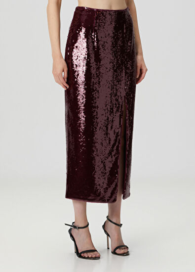 Roland Mouret Burgundy Sequined Midi Evening Skirt - 3