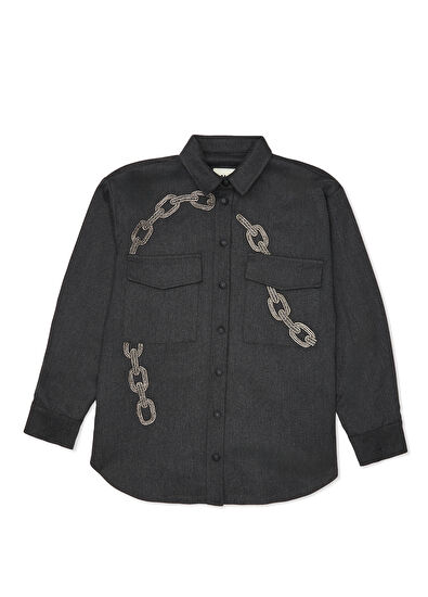 Beymen Club Antrasit Zincir Taşlı Dış Gömlek - 7