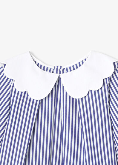Jacadi Paris Lacivert Beyaz Çizgili Poplin Kız Bebek Bluz - 3