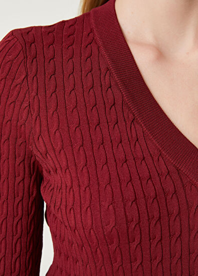 Beymen Club Burgundy Knit Textured Sweater - 5