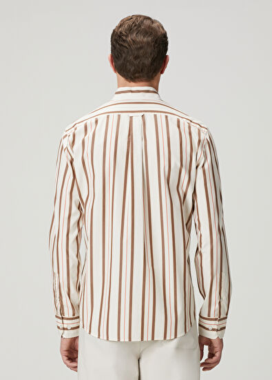 Beymen Club Comfort Fit Bej Kahverengi Çizgi Desenli Gömlek - 4