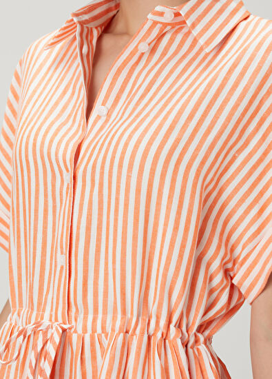 Beymen Club Orange Striped Mini Shirt Dress - 5