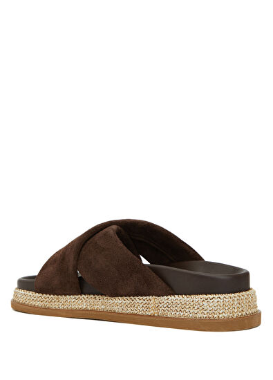 Beymen Club Brown Straw Wrap Women's Suede Slippers - 3
