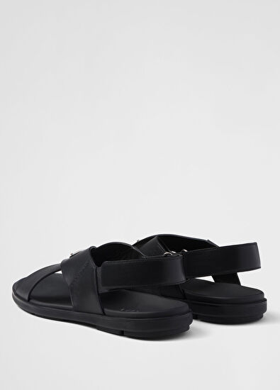 Prada Black Leather Cross Band Men's Slippers Sandals - 4