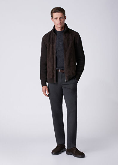 Beymen Club Dark Brown Knit Insert Suede Jacket - 3