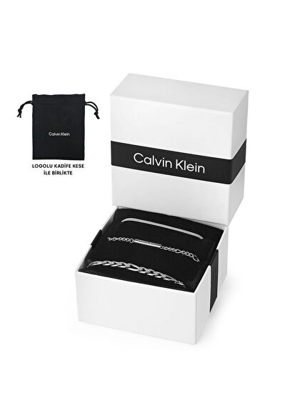 CKJ35700003 Metalik Gri Çelik Unisex 3'lü Bileklik Seti - Görsel 6