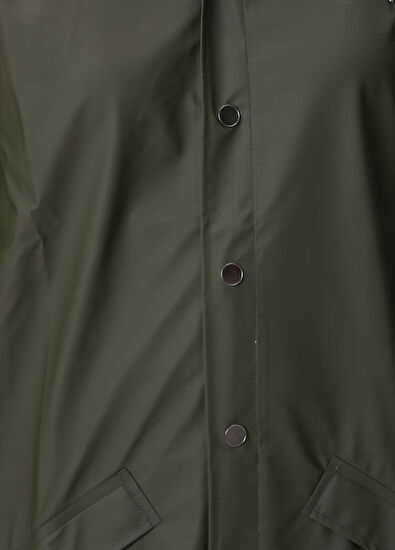 Koyu Yeşil Kapüşonlu Uzun Yağmurluk - Görsel 6