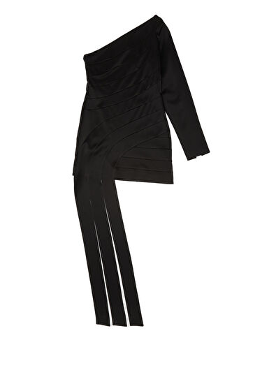 Siyah Bant Detaylı Mini Kokteyl Elbise - Görsel 8