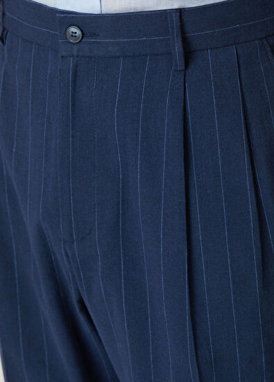 Beymen Club Navy Blue Striped Patterned Linen Suit - 11