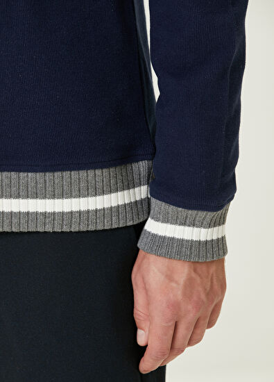 Beymen Club Navy Blue Collar Ribbed Sweatshirt - 7