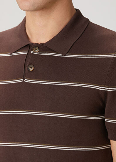 Beymen Club Brown Ecru Striped Cotton Polo Knitwear - 6