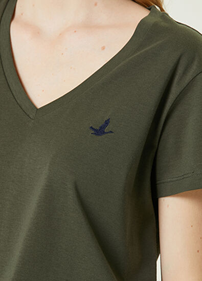 Beymen Club Haki V Yaka Dökümlü T-shirt - 4