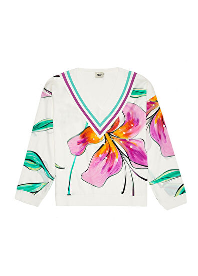 Beymen Club Kırık Beyaz Lilyum Desenli Kazak - 7