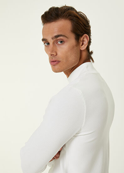 Beymen Club Beyaz Yarım Balıkçı Yaka Pirinç Dokulu Kazak - 6