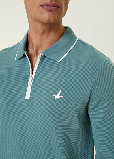 Beymen Club Slim Fit Petrol Polo Yaka Dokulu Sweatshirt - 5