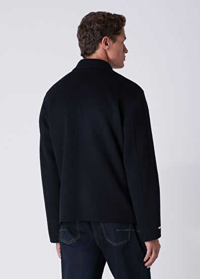 Beymen Club Lacivert Silik Çizgi Desenli Handmade Yün Ceket - 5