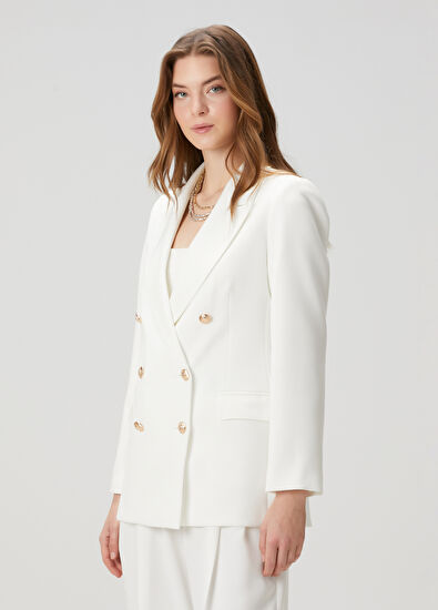 Beymen Club Beyaz Kruvaze Blazer - 6