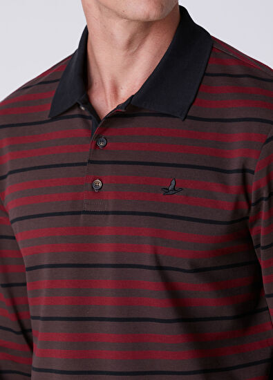 Beymen Club Comfort Fit Brown Red Striped Polo Sweatshirt - 6