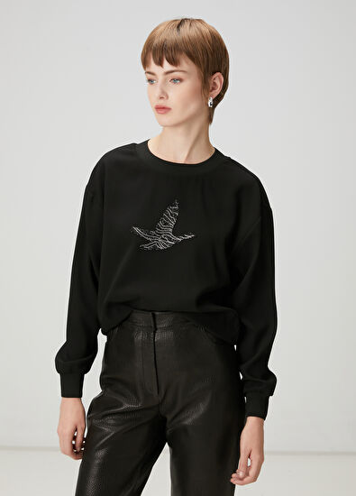 Beymen Club Siyah İşlemeli Logolu Krep Bluz - 3