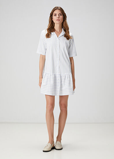 Beymen Club Blue White Striped Mini Shirt Dress - 3