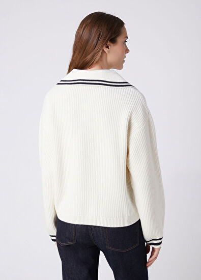 Beymen Club Off-White Collar Detailed Wool Sweater - 5
