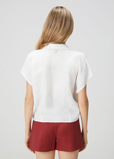 Beymen Club Off-White Knot Detail Linen Blouse - 5