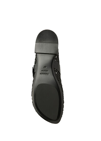 Megan Siyah Örgü Dokulu Deri Babet - Görsel 6