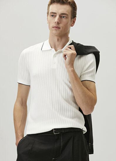 Beymen Club Beyaz Polo Yaka Waffle Örgülü Kısa Kollu Triko - 3