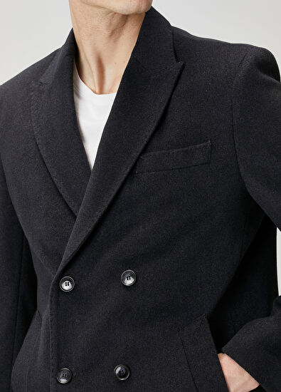 Beymen Club Anthracite Wool Double-Breasted Coat - 5