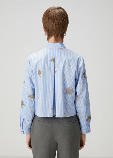 Beymen Club Mavi Çizgili İşlemeli Gömlek - 4